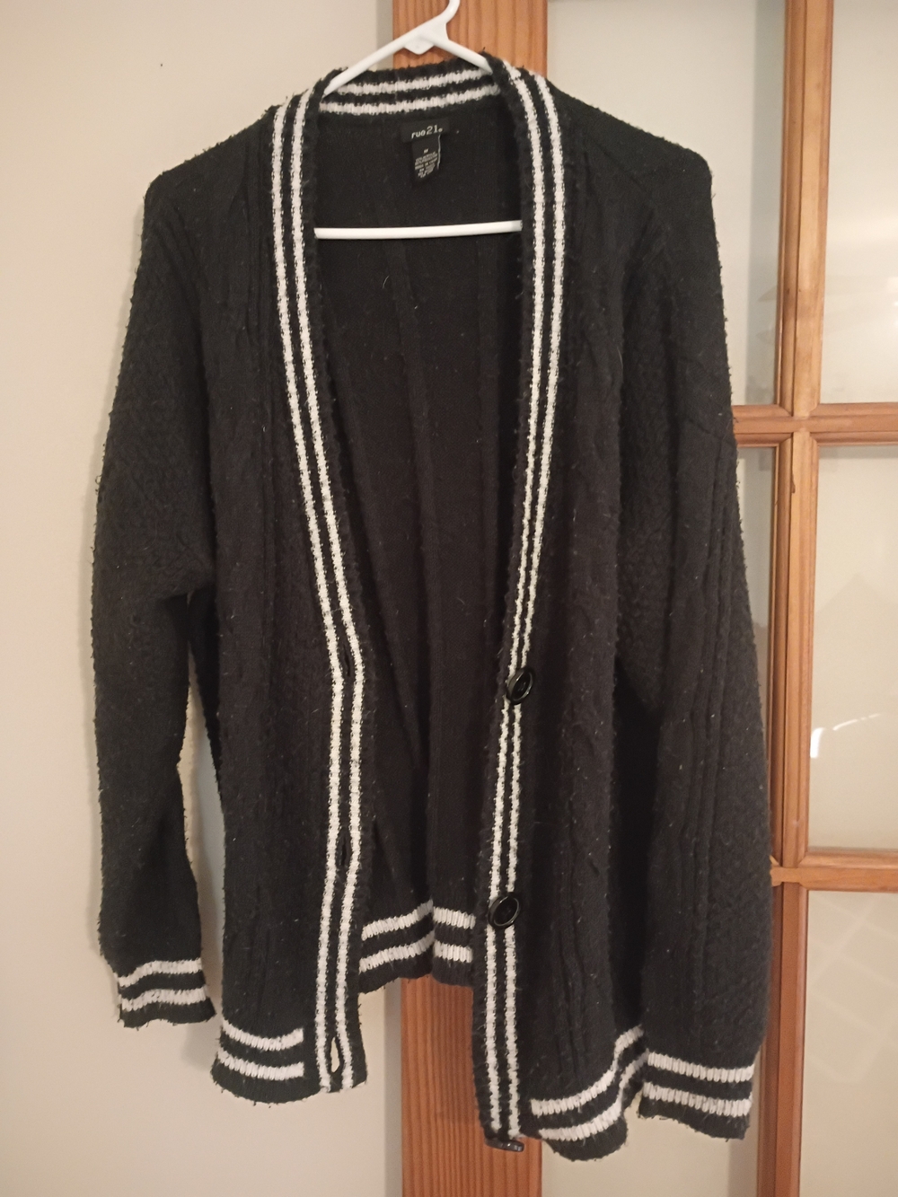Rue21 Black Cardigan with White Striped Trim